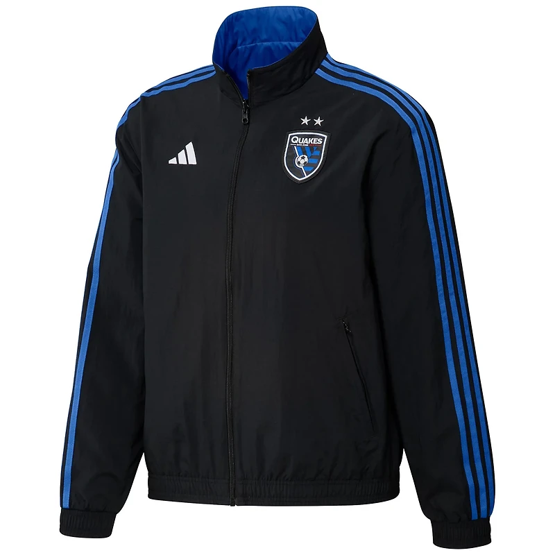 adidas /Blue San Jose Earthquakes 2023 On-Field Anthem Full-Zip Reversible Team Jacket