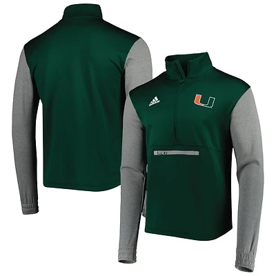 adidas /Heathered Gray Miami Hurricanes Team AEROREADY Half-Zip Top