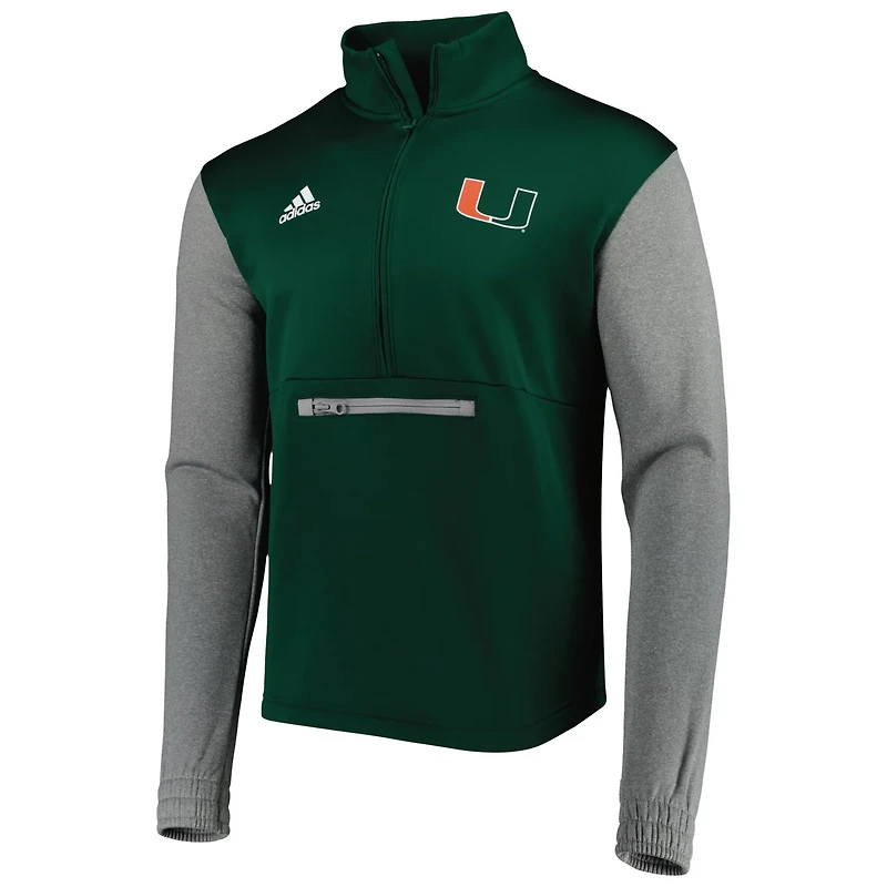 adidas /Heathered Gray Miami Hurricanes Team AEROREADY Half-Zip Top