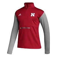 adidas /Heathered Gray Nebraska Huskers Team AEROREADY Half-Zip Top