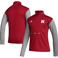 adidas /Heathered Gray Nebraska Huskers Team AEROREADY Half-Zip Top