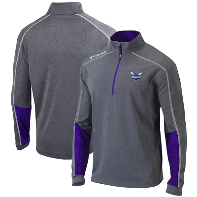 Columbia Heathered Gray/ Charlotte Hornets Omni-Wick Shotgun 20 Quarter-Zip Pullover Top