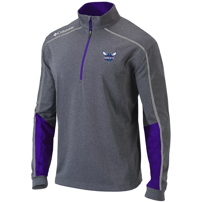 Columbia Heathered Gray/ Charlotte Hornets Omni-Wick Shotgun 20 Quarter-Zip Pullover Top
