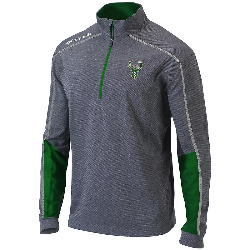 Columbia Heathered Gray/ Milwaukee Bucks Omni-Wick Shotgun 20 Quarter-Zip Pullover Top