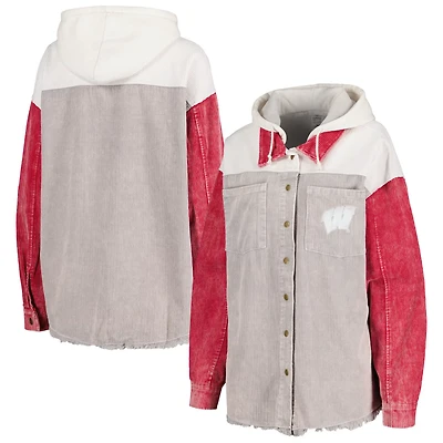 Gameday Couture Wisconsin Badgers Vintage Wash Corduroy Full-Snap Hooded Shacket