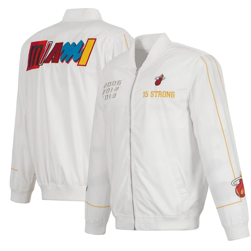 JH Design Miami Heat 2022/23 City Edition Full-Zip Nylon Bomber Jacket