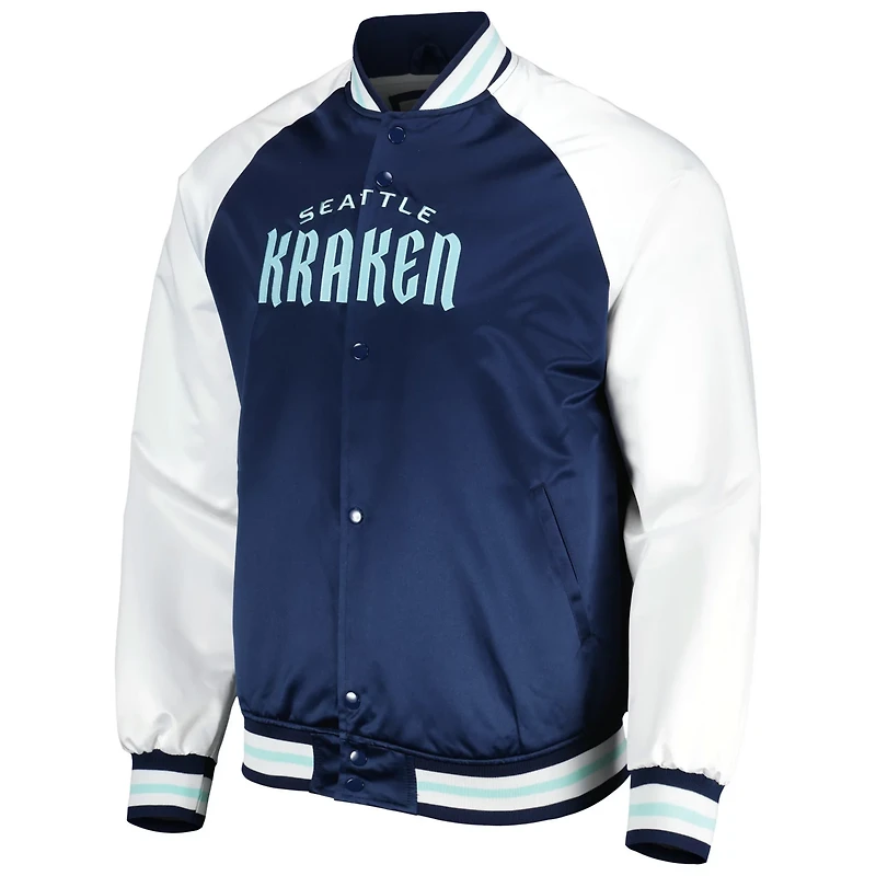 Mitchell Ness Deep Sea /White Seattle Kraken Primetime Raglan Satin Full-Snap Jacket