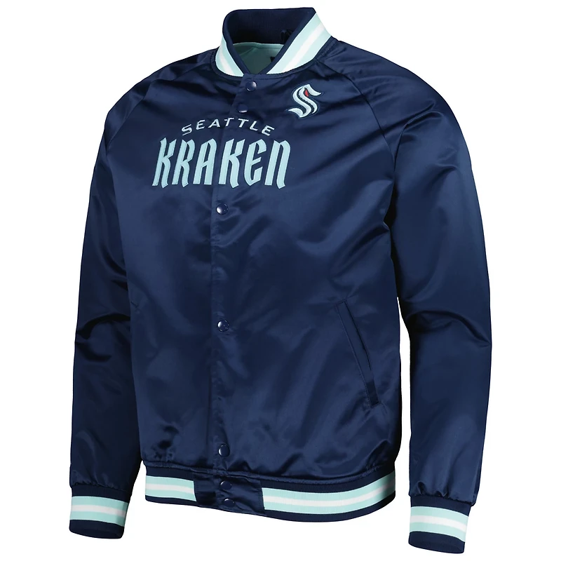 Mitchell  Ness Deep Sea Seattle Kraken Satin Full-Snap Raglan Varsity Jacket