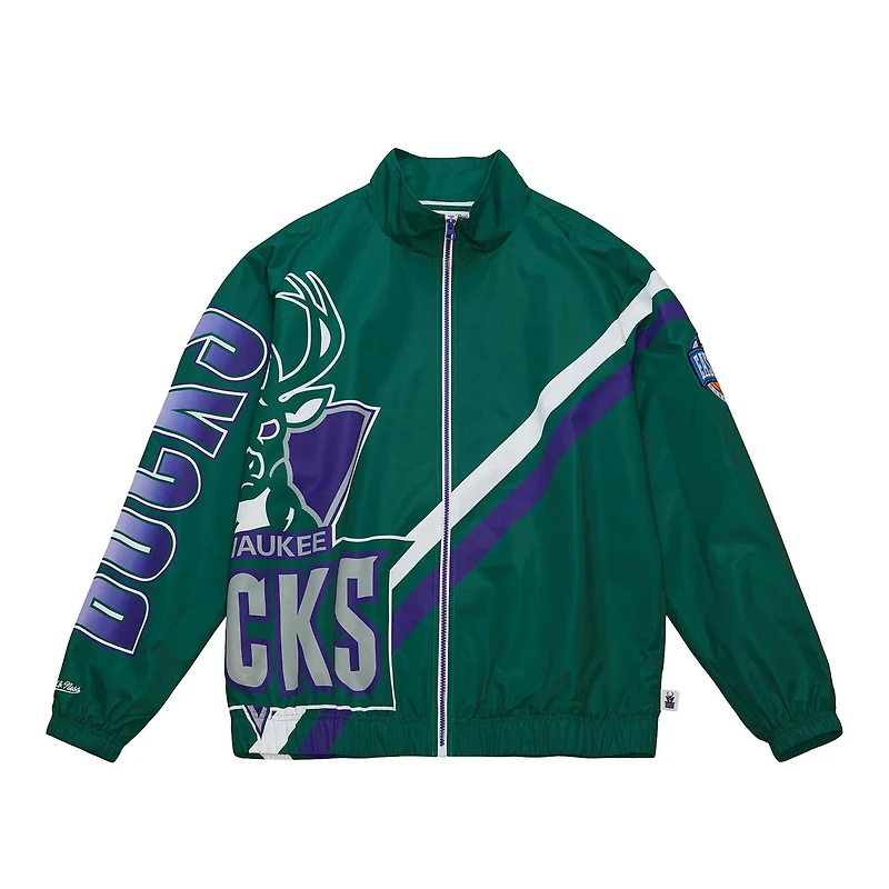 Mitchell Ness Hunter Milwaukee Bucks Exploded Logo Warm-Up Full-Zip Jacket