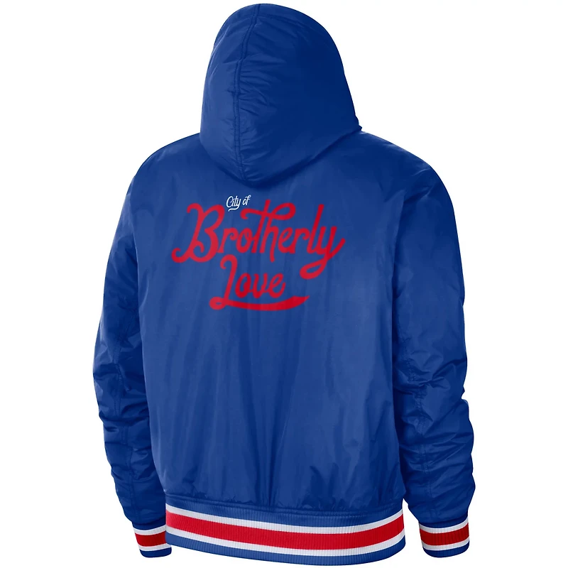 Nike /Red Philadelphia 76ers 2022/23 City Edition Courtside Bomber Full-Zip Hoodie Jacket