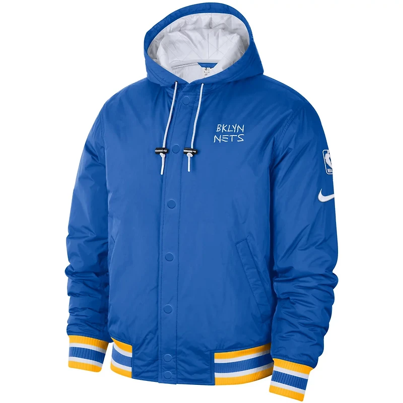 Nike /White Brooklyn Nets 2022/23 City Edition Courtside Bomber Full-Zip Hoodie Jacket