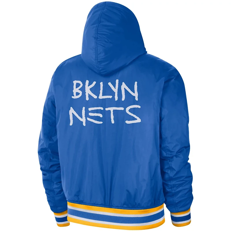 Nike /White Brooklyn Nets 2022/23 City Edition Courtside Bomber Full-Zip Hoodie Jacket