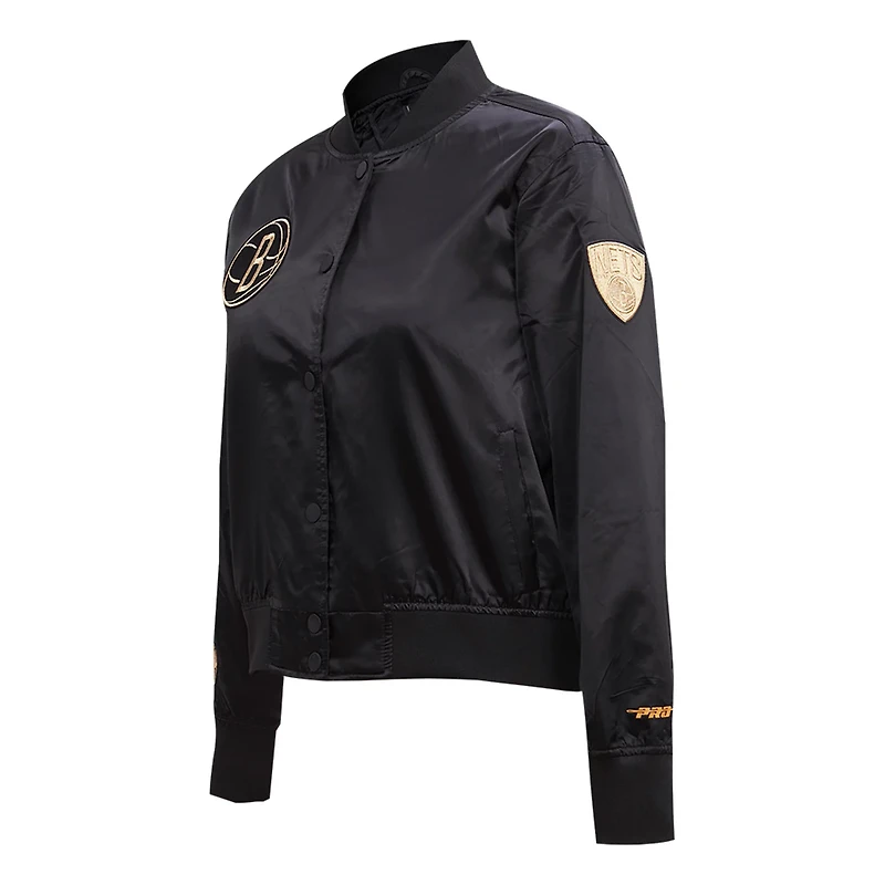 Pro Standard Brooklyn Nets Glam Satin Full-Snap Varsity Jacket