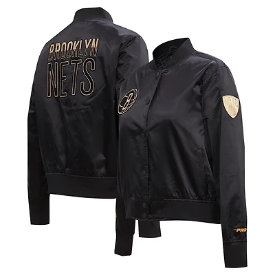 Pro Standard Brooklyn Nets Glam Satin Full-Snap Varsity Jacket