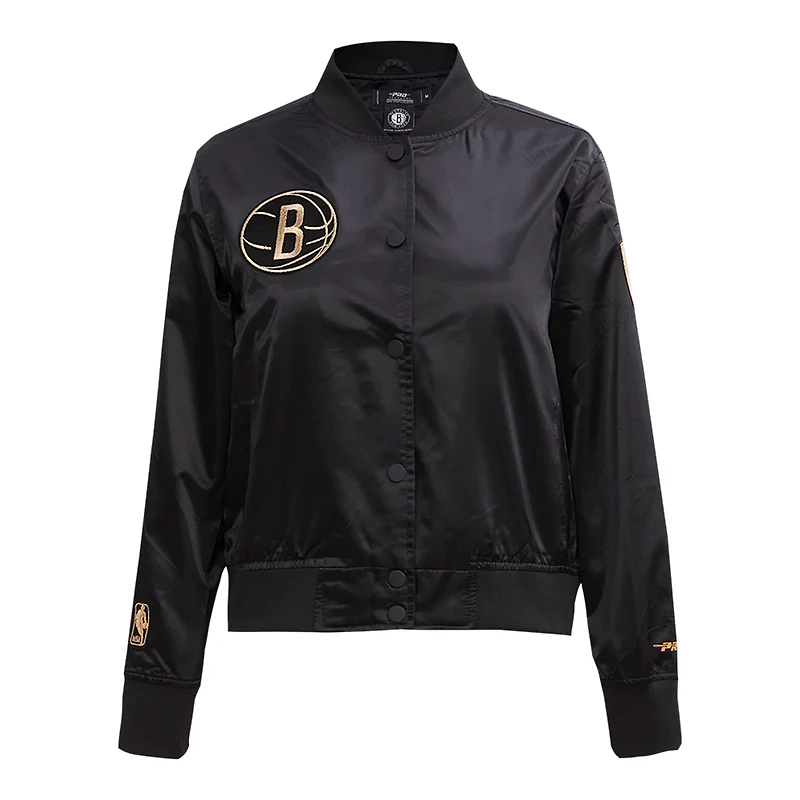 Pro Standard Brooklyn Nets Glam Satin Full-Snap Varsity Jacket