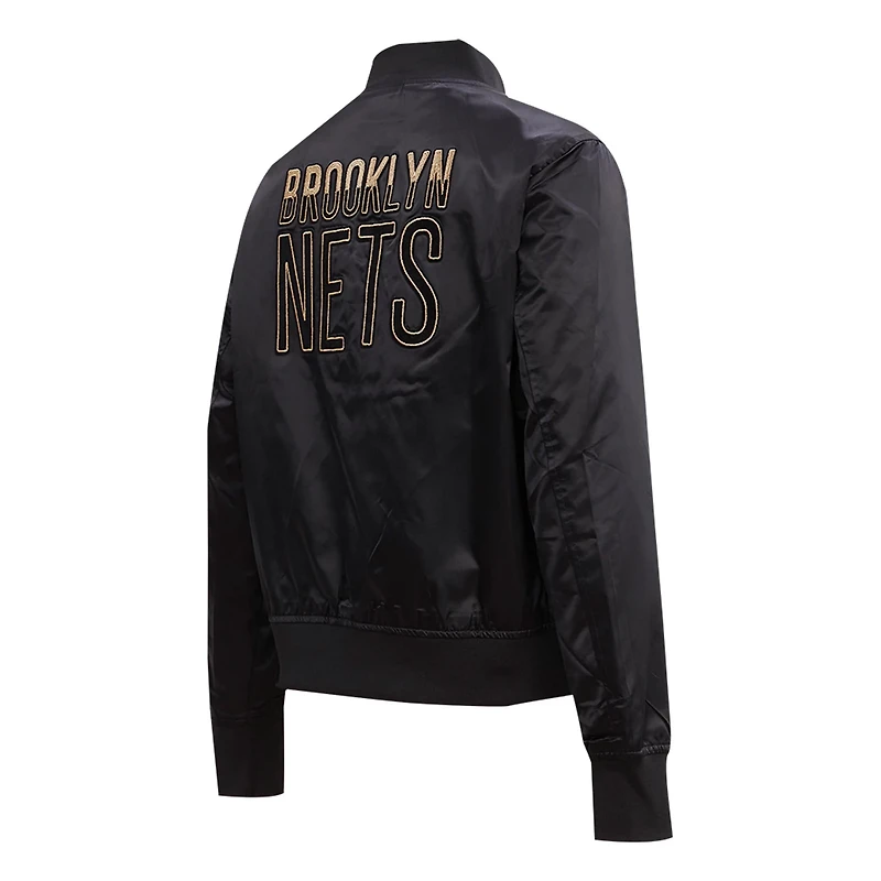 Pro Standard Brooklyn Nets Glam Satin Full-Snap Varsity Jacket