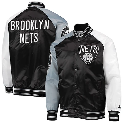 Starter /Gray Brooklyn Nets Reliever Varsity Satin Raglan Full-Snap Jacket