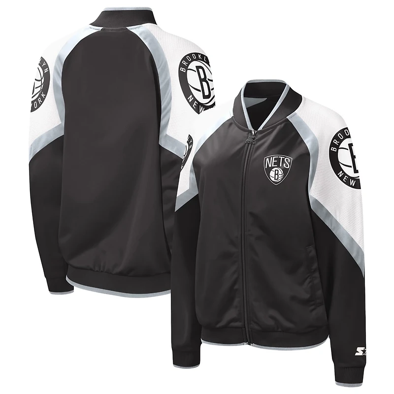 Starter /Silver Brooklyn Nets Fan Girl Satin Raglan Full-Zip Jacket