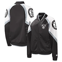 Starter /Silver Brooklyn Nets Fan Girl Satin Raglan Full-Zip Jacket