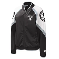 Starter /Silver Brooklyn Nets Fan Girl Satin Raglan Full-Zip Jacket