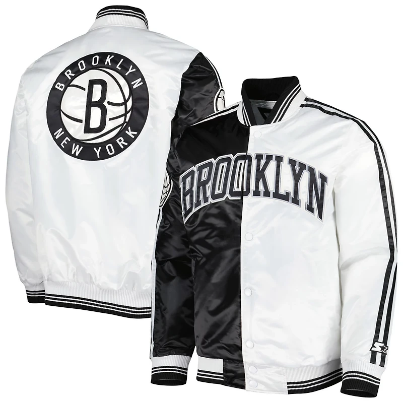 Starter /White Brooklyn Nets Fast Break Satin Full-Snap Jacket