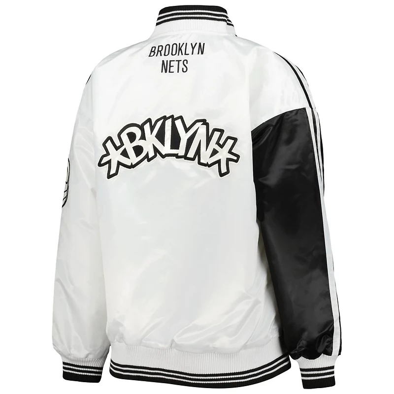 Starter /White Brooklyn Nets Split Colorblock Satin Full-Snap Varsity Jacket