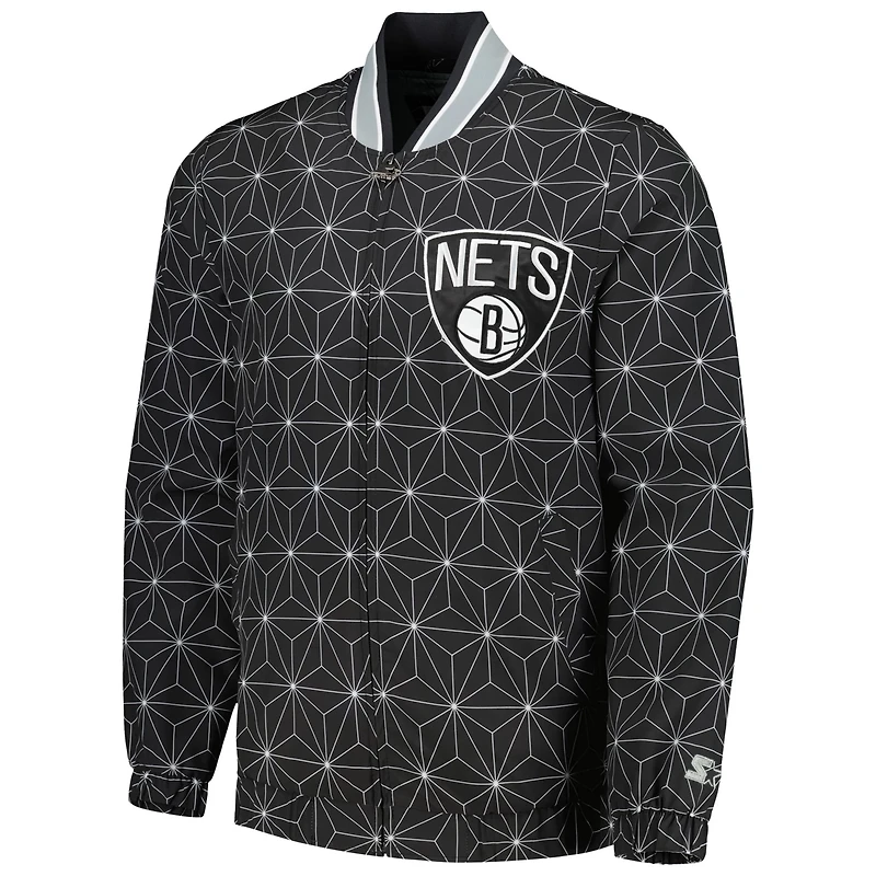Starter Brooklyn Nets In-Field Play Fashion Satin Full-Zip Varsity Jacket