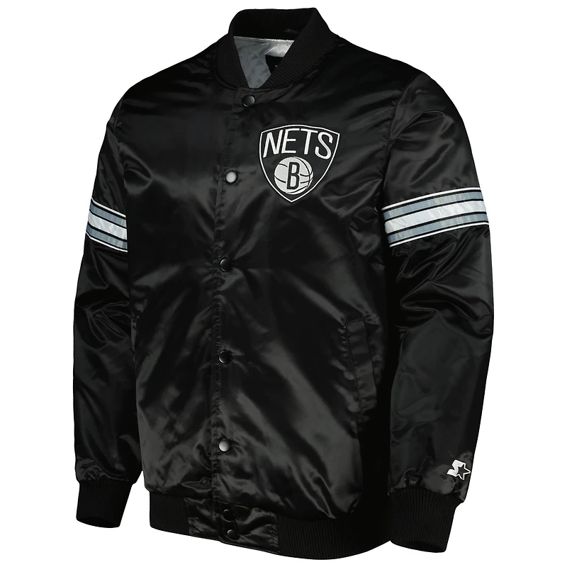 Starter Brooklyn Nets Pick Roll Satin Full-Snap Varsity Jacket