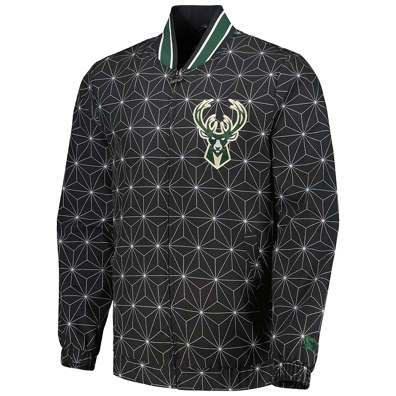 Starter Milwaukee Bucks In-Field Play Fashion Satin Full-Zip Varsity Jacket