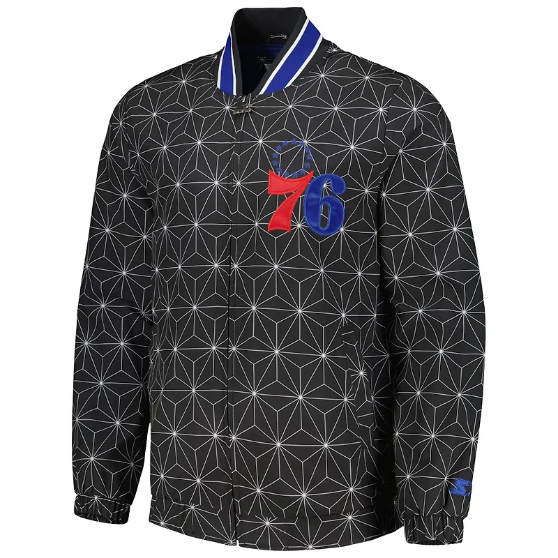 Starter Philadelphia 76ers In-Field Play Fashion Satin Full-Zip Varsity Jacket