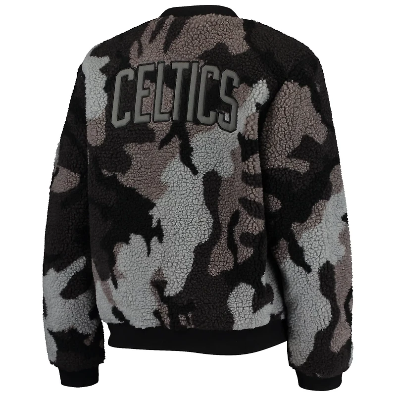 The Wild Collective Boston Celtics Camo Sherpa Full-Zip Bomber Jacket