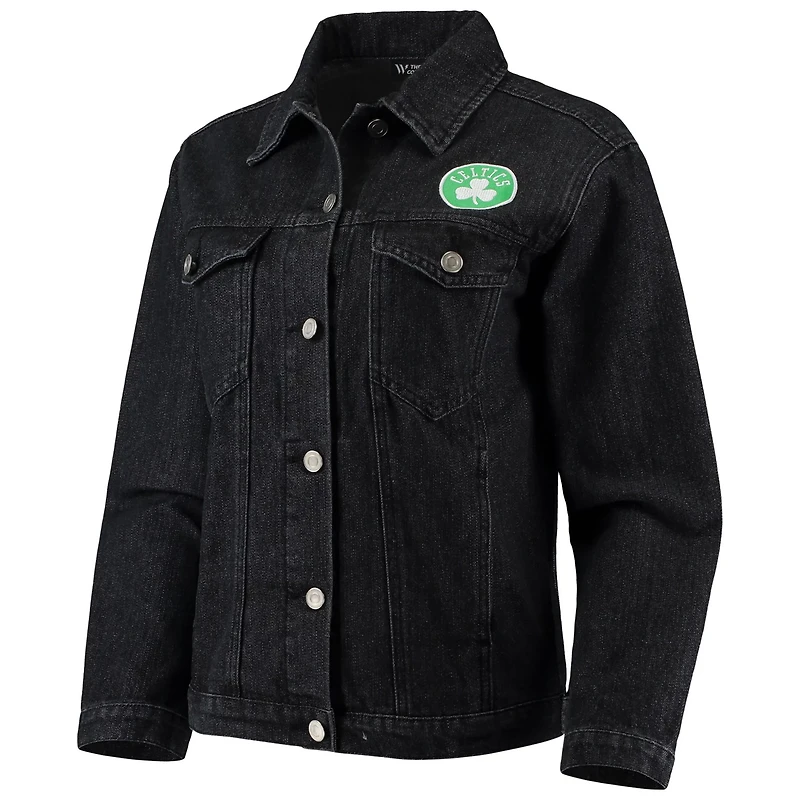 The Wild Collective Boston Celtics Patch Denim Button-Up Jacket