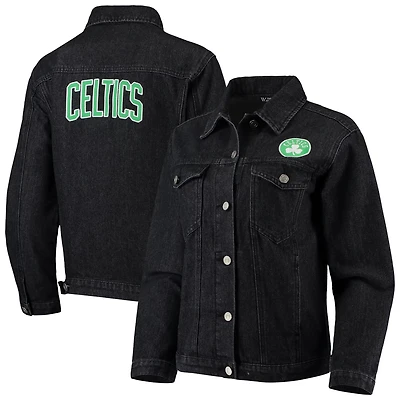The Wild Collective Boston Celtics Patch Denim Button-Up Jacket