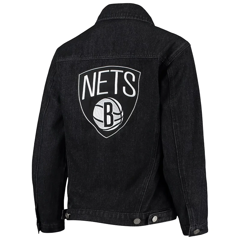 The Wild Collective Brooklyn Nets Patch Denim Button-Up Jacket