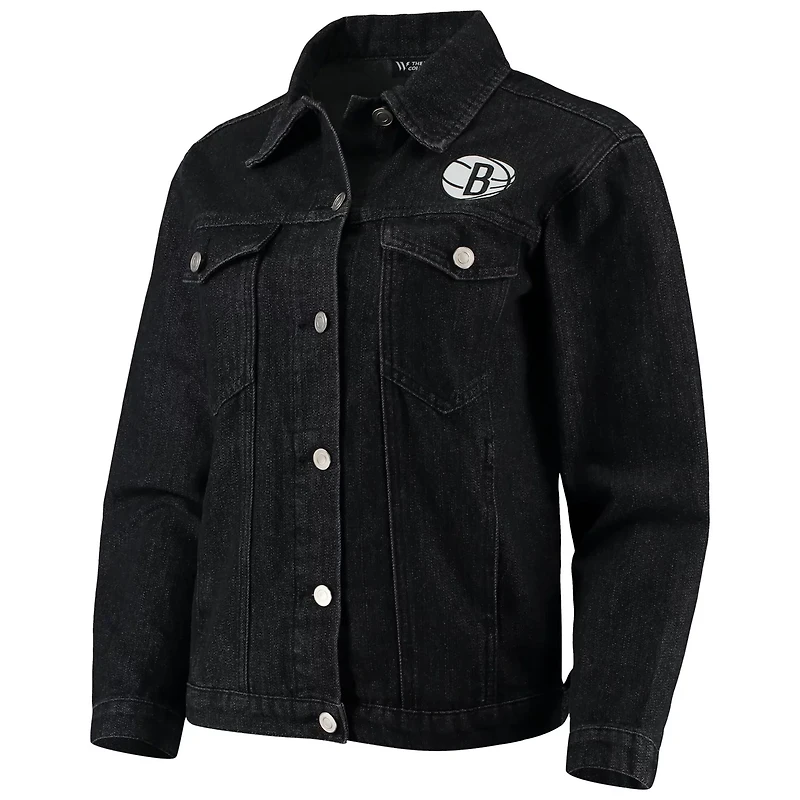 The Wild Collective Brooklyn Nets Patch Denim Button-Up Jacket