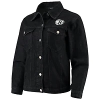 The Wild Collective Brooklyn Nets Patch Denim Button-Up Jacket