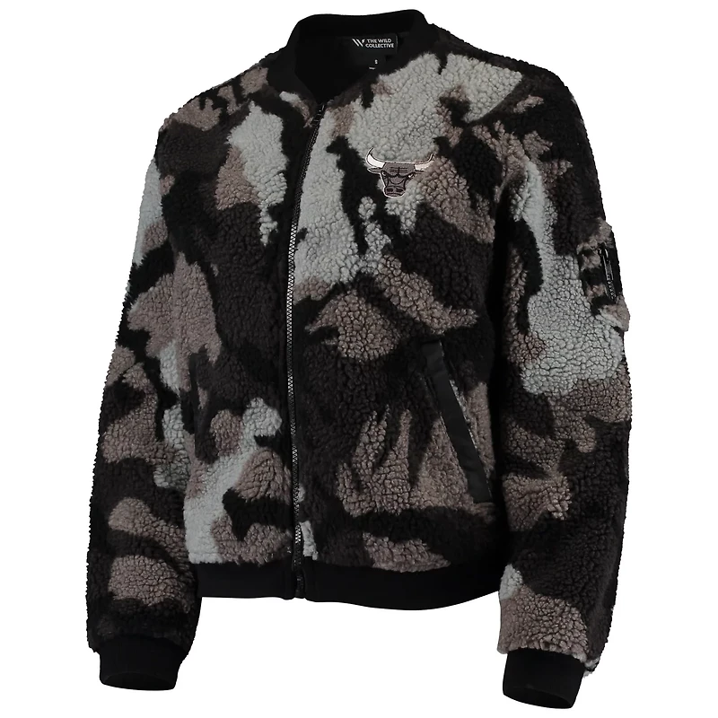 The Wild Collective Chicago Bulls Camo Sherpa Full-Zip Bomber Jacket