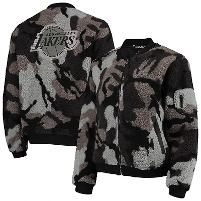 The Wild Collective Los Angeles Lakers Camo Sherpa Full-Zip Bomber Jacket