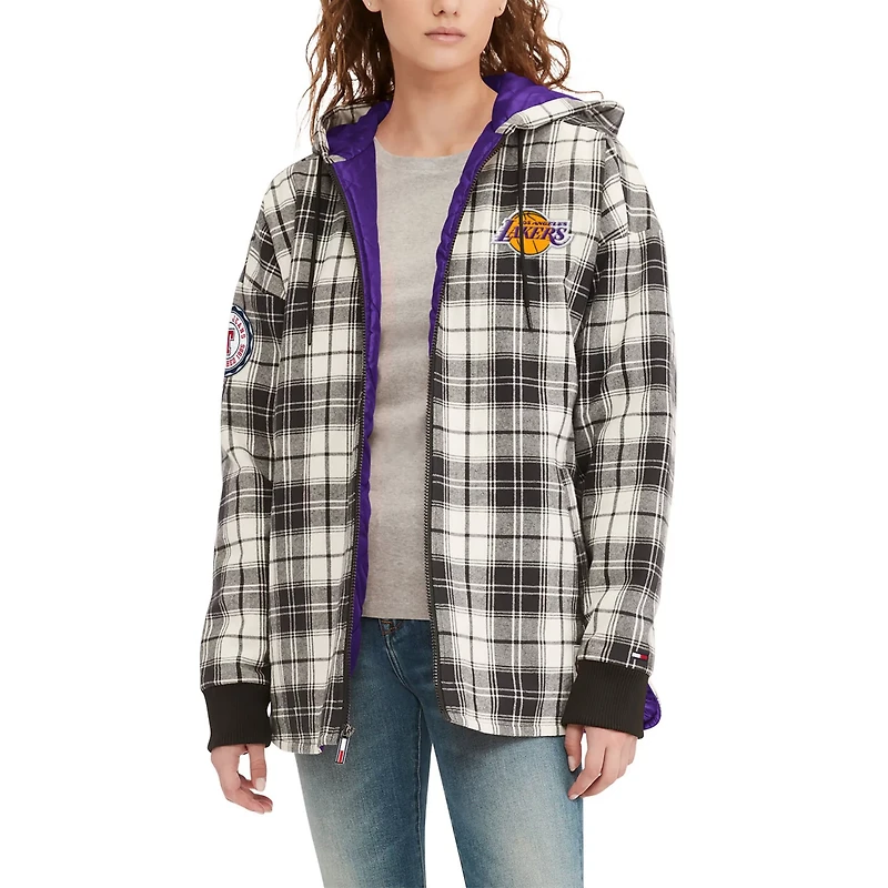 Tommy Jeans /Cream Los Angeles Lakers Molly Flannel Full-Zip Hoodie