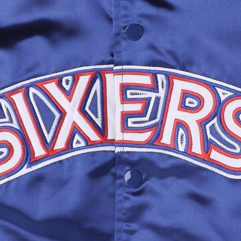 Youth Mitchell  Ness Philadelphia 76ers Hardwood Classics Satin Raglan Full-Snap Jacket