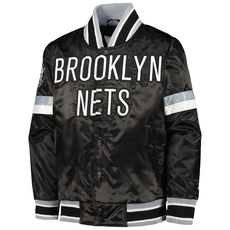Youth Starter Brooklyn Nets Home Game Varsity Satin Full-Snap Jacket
