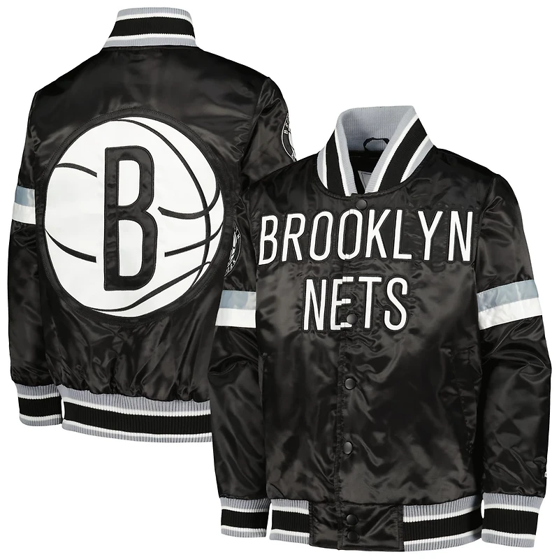 Youth Starter Brooklyn Nets Home Game Varsity Satin Full-Snap Jacket