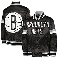 Youth Starter Brooklyn Nets Home Game Varsity Satin Full-Snap Jacket
