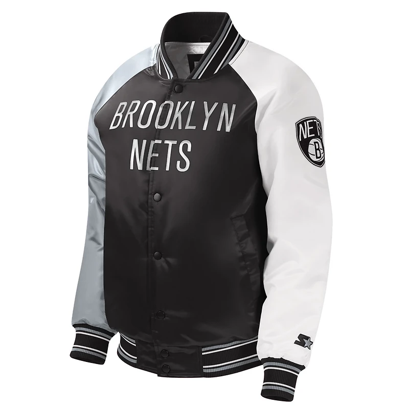 Youth Starter Brooklyn Nets Raglan Full-Snap Varsity Jacket