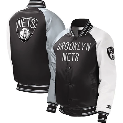 Youth Starter Brooklyn Nets Raglan Full-Snap Varsity Jacket