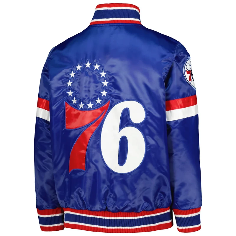 Youth Starter Philadelphia 76ers Home Game Varsity Satin Full-Snap Jacket