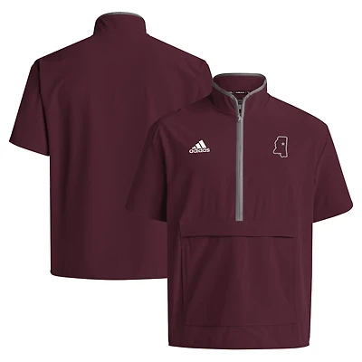 adidas Mississippi State Bulldogs 2024 Coaches Sideline Half-Zip Short Sleeve Jacket