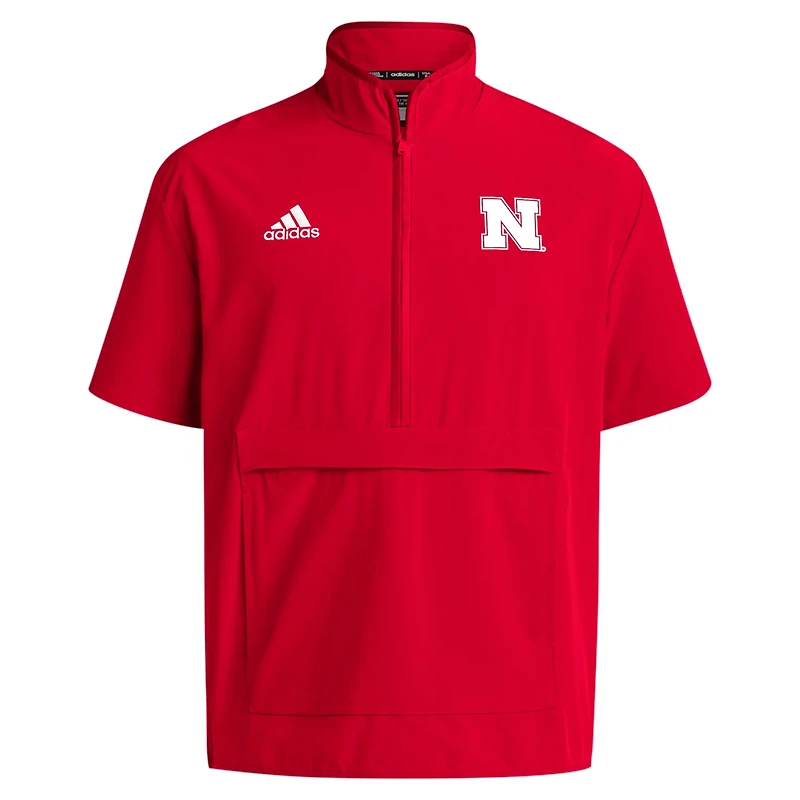 adidas Nebraska Huskers 2024 Coaches Sideline Half-Zip Short Sleeve Jacket
