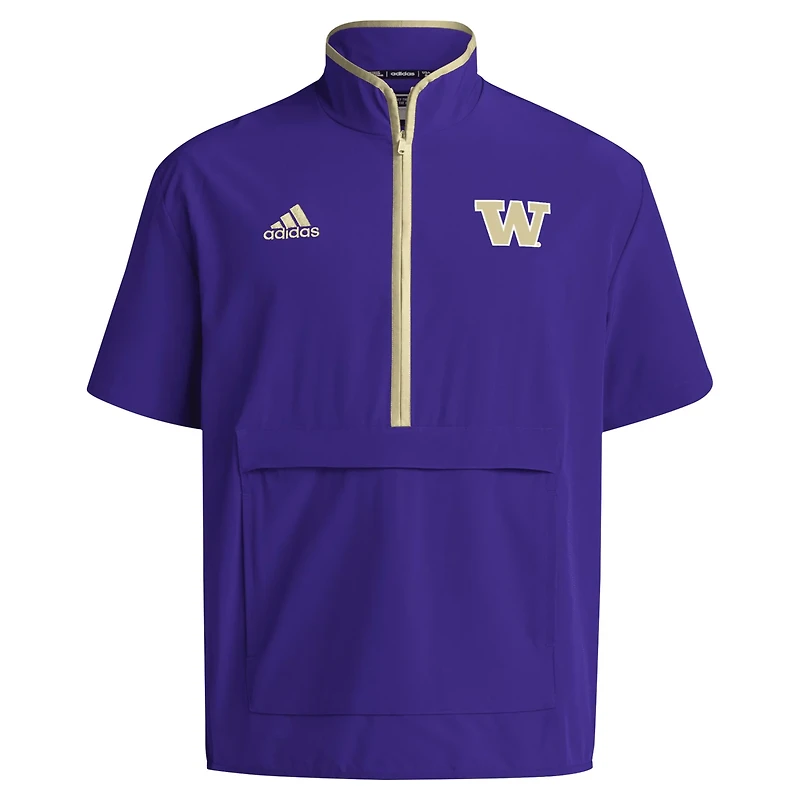 adidas Washington Huskies 2024 Coaches Sideline Half-Zip Short Sleeve Jacket
