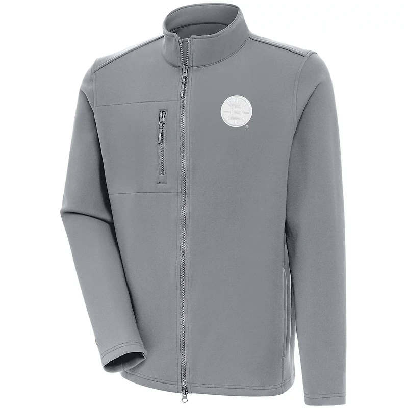 Antigua Boston Bruins White Logo Objection Full-Zip Jacket